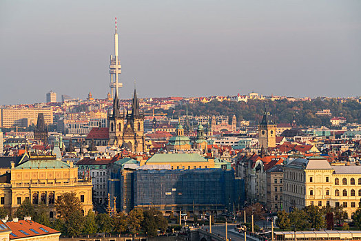 捷克布拉格老城建筑黄昏景观
