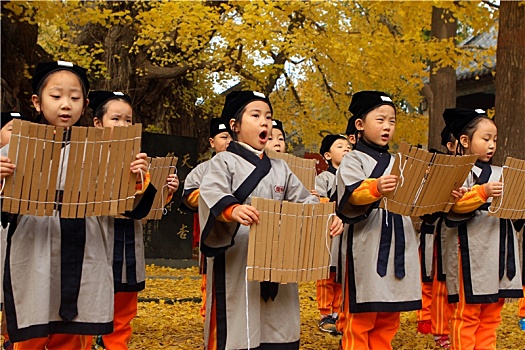 山东省日照市,4000年银杏树身披金甲,游客打太极,练瑜伽,诵读经典各得其乐