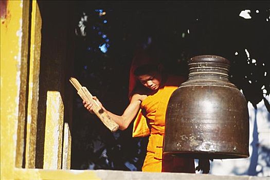 老挝,琅勃拉邦,寺院,僧侣,声响,寺庙,钟
