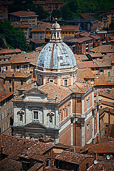圣玛丽亚教堂,老,中世纪,城镇,锡耶纳,俯视,意大利