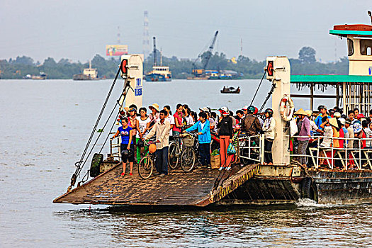 穿过,河,渡轮,湄公河,支流,越南,印度支那,东南亚,东方,亚洲