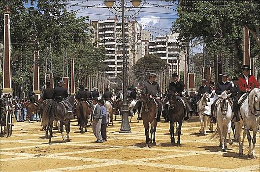节日,人,骑,骑马,安达卢西亚,西班牙,欧洲,哺乳动物