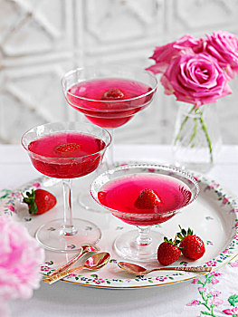 粉色,香槟,胶冻,草莓