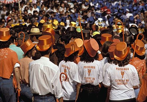葡萄牙,波尔图,游行,学生,一堆,帽子