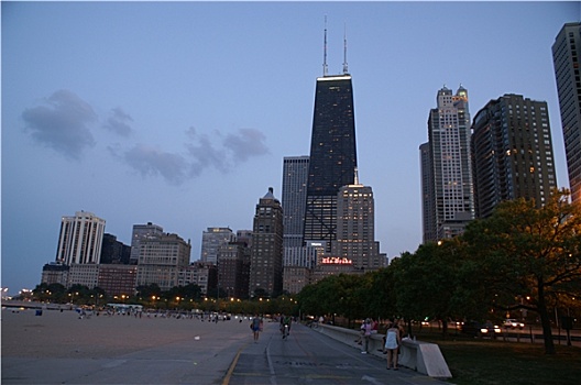 芝加哥,希尔斯大厦,夜晚