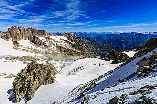 风景,西北,山脊,大,冰河,勃朗峰,山丘,阿尔卑斯山,瓦莱州,瑞士,欧洲
