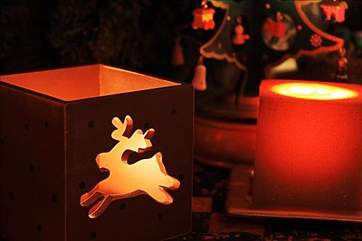 圣诞节,场景,发光,蜡烛,驯鹿,形状