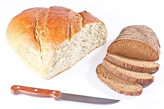 白面包,面包,切片,黑麦面包,刀