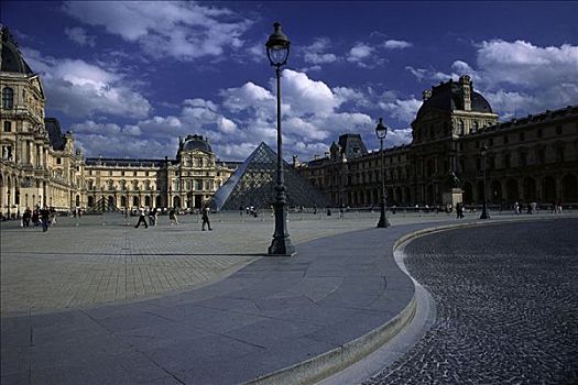 卢浮宫,灯柱,天空,巴黎,法国