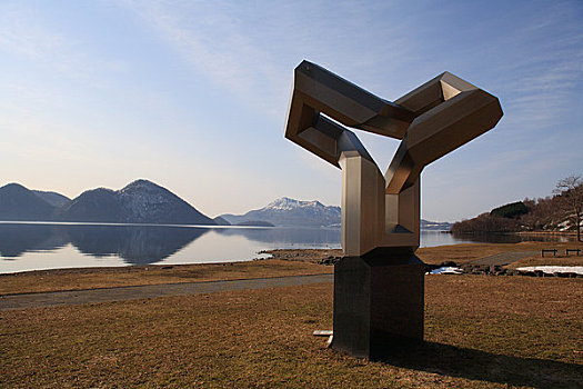 雕塑,岛屿,湖
