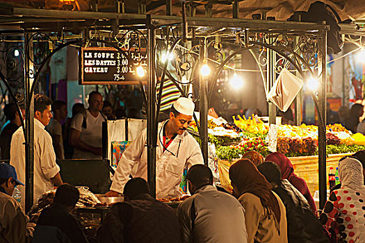 摩洛哥,人,食品摊,地点,马拉喀什