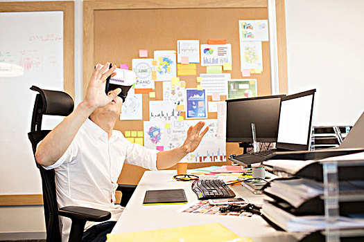 创意,设计师,手势,虚拟现实,玻璃,办公室