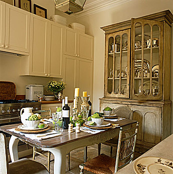 厨房,桌子,19世纪,涂绘,法国,木质,一对,路易十六,椅子,乡村,木,急促,围绕