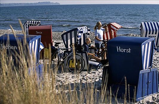 骑车,沙滩椅,波罗的海,梅克伦堡州,德国