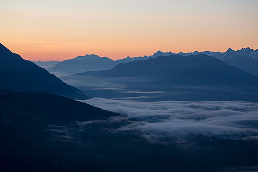 风景,晨雾,高处,旅店,山谷,顶峰,提洛尔,奥地利