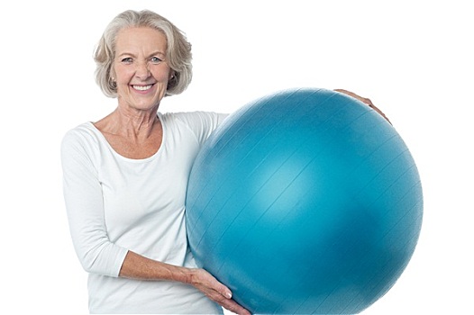 老年,女人,姿势,健身球