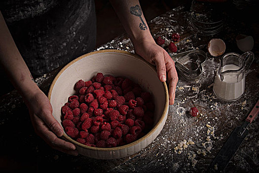 情人节,烘制,女人,准备,树莓,碗