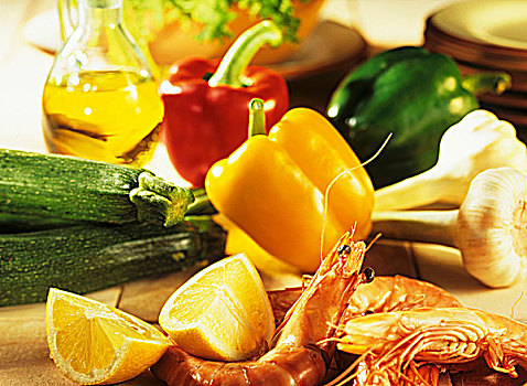 静物,蔬菜,水果,油,海鲜