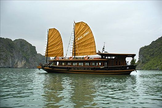 帆船,下龙湾,湾,越南,东南亚