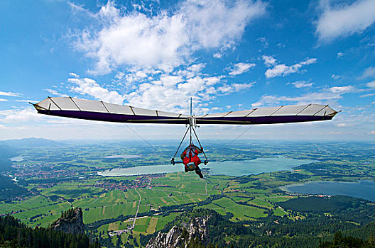 悬挂,滑翔伞,山,巴伐利亚,德国,欧洲
