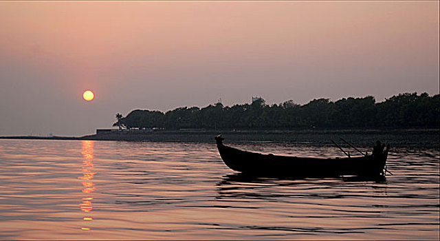 日落,河,孟加拉,十一月,2006年