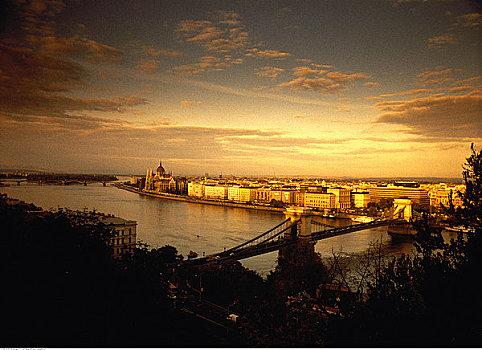 链索桥,上方,多瑙河,布达佩斯,匈牙利