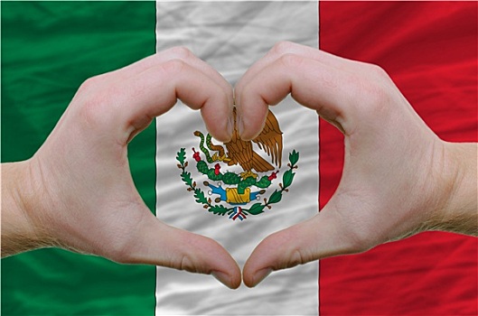 心形,喜爱,手势,展示,上方,旗帜,墨西哥