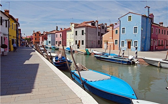 威尼斯,布拉诺岛,运河,小,彩色,房子,船