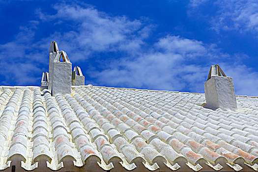 米诺卡岛,白色,屋顶,烟囱,巴利阿里群岛