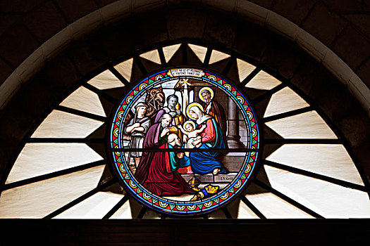 彩色玻璃窗,入口,圣凯瑟琳,教堂,伯利恒,约旦河西岸,巴勒斯坦,西亚