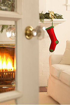 圣诞袜,悬挂,壁炉
