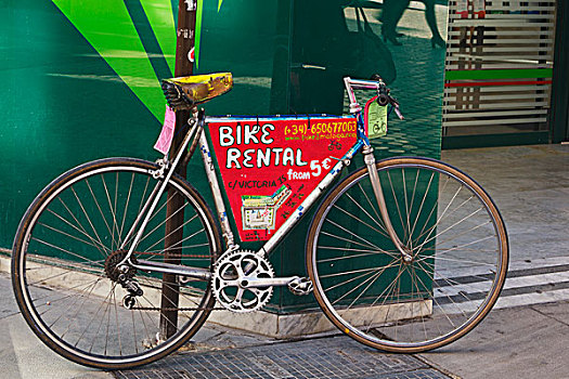 自行车,停放,街道,广告,租赁,马拉加,马拉加省,西班牙