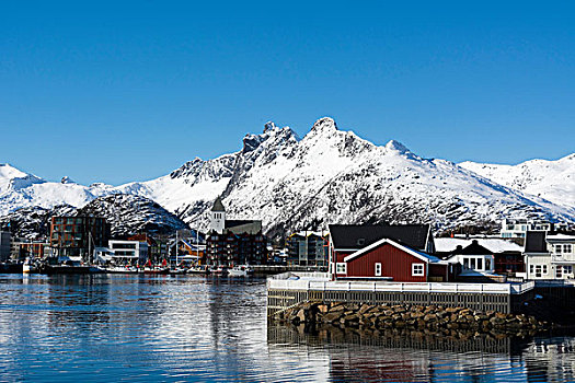 风景,水岸,房子,雪山,罗浮敦群岛,挪威
