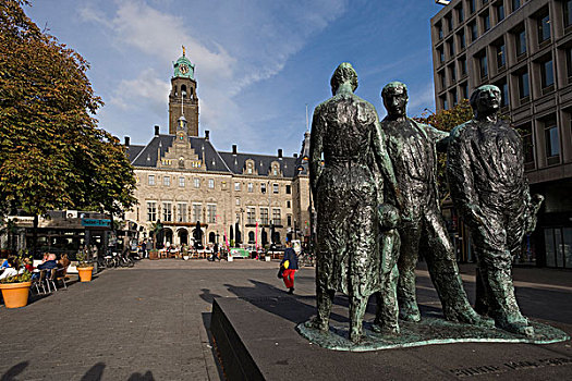 雕塑,市政厅,鹿特丹,荷兰南部,荷兰,欧洲