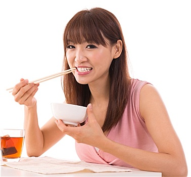 亚洲女性,吃饭,米饭