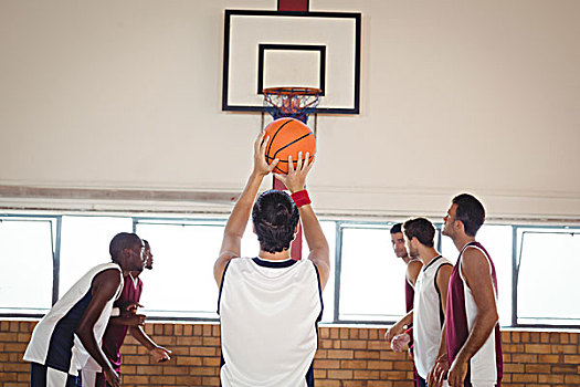 篮球手,拿,处罚,投篮,玩,篮球,球场