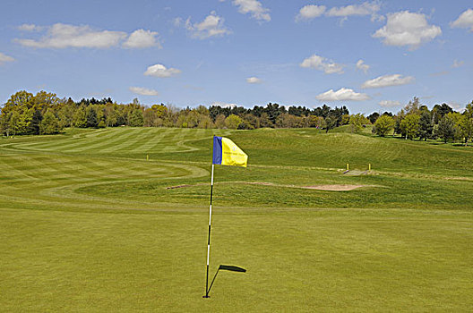 风景,上方,绿色,旗帜,高尔夫球道,公园,高尔夫球杆,肯特郡,英格兰
