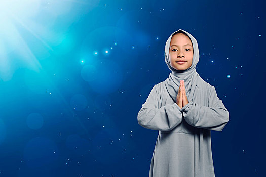 小,亚洲人,穆斯林,女孩,传统服饰,祈祷
