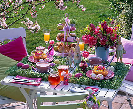 复活节早餐,桌子,郁金香属,花束,风信子