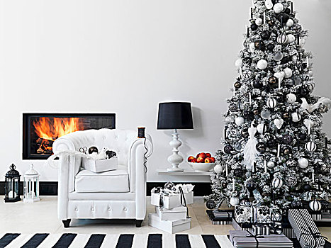 圣诞节,黑白,装饰,树