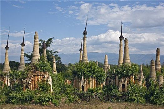 缅甸,茵莱湖,遗址,老,佛塔,旅店,塔,寺院,复杂,古老,风格