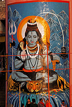 瓦拉纳西,北方邦,印度,毗湿奴,印度教,神,壁画