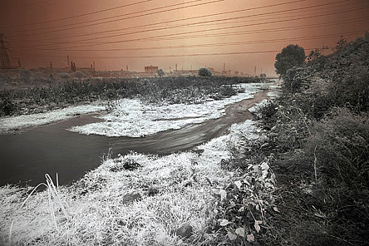永定河与首钢的雪景