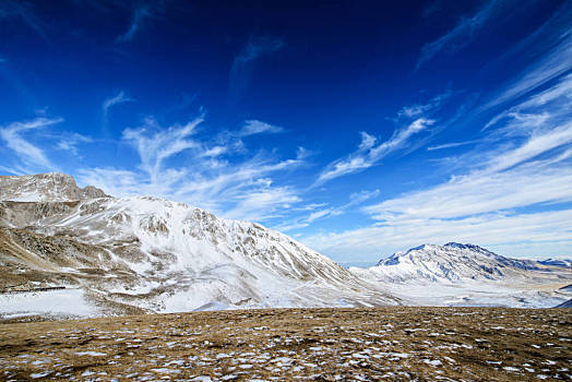 风景,草原,上面,大萨索山,雪,天文