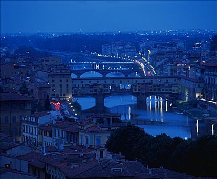 风景,佛罗伦萨,桥,维奇奥桥,夜晚,米开朗基罗,托斯卡纳,意大利