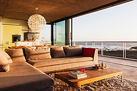 沙发,茶几,现代生活,房间,远眺,海洋