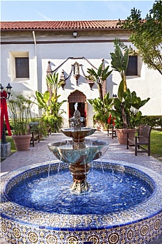 墨西哥,瓷砖,喷泉,花园,教区,加利福尼亚