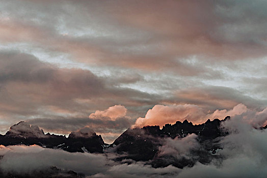 基茨比厄尔,阿尔卑斯山,晚上,太阳,许多,云