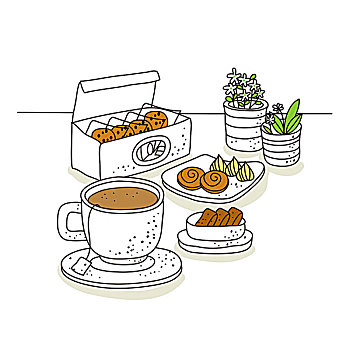 饼干,茶,花,容器