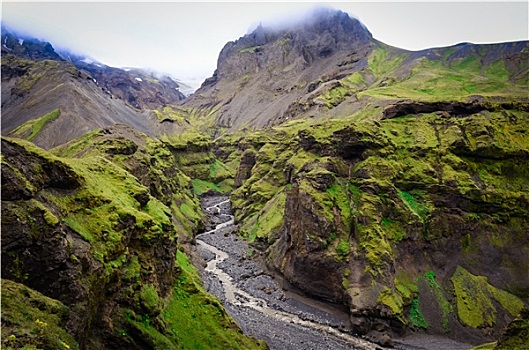 风景,山,峡谷,河,冰岛